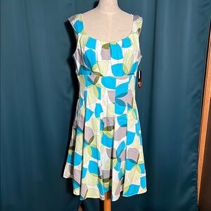 New Directions Blue and Green Pleated Sundress
